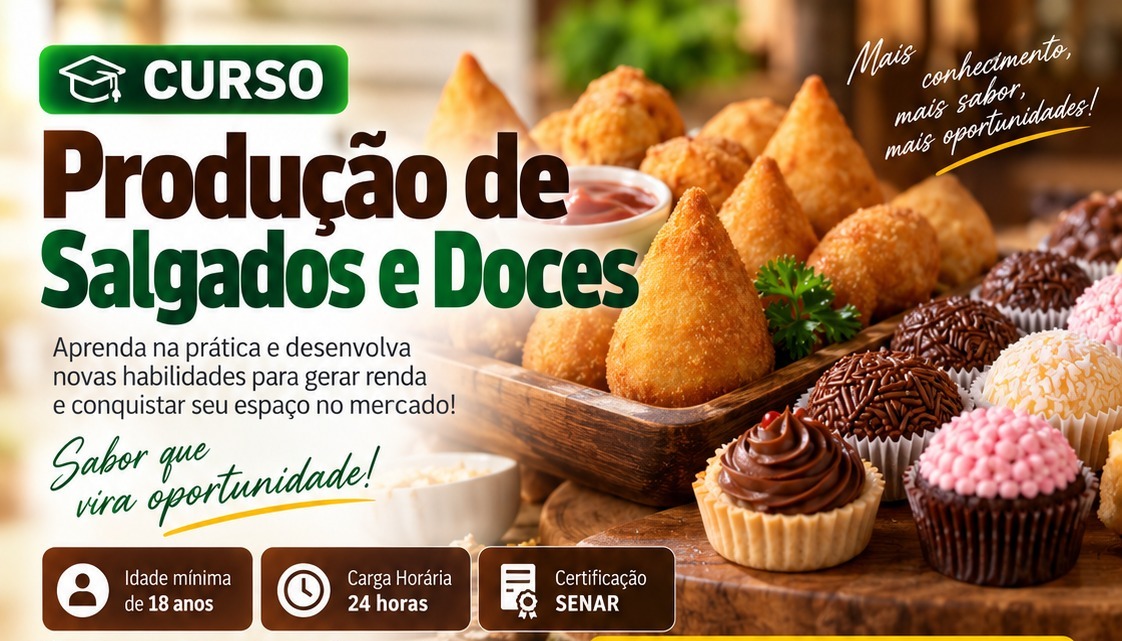 Imagem da notícia: Curso de Produção de Salgados e Doces oferece capacitação profissional em Barra de São Francisco